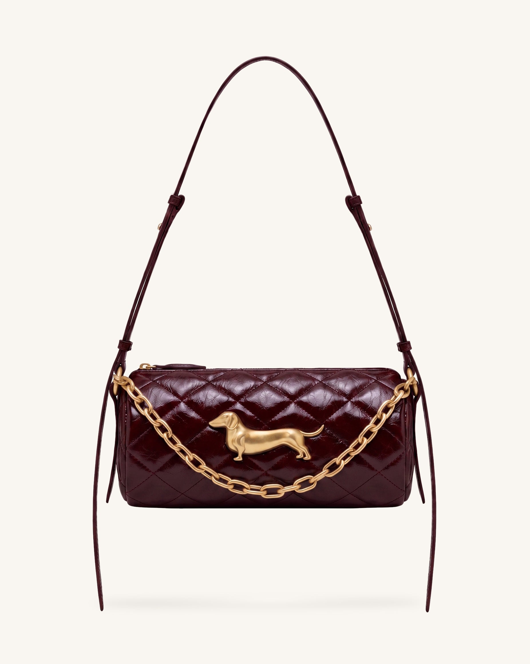 Lucienne Dachshund Quilted Chain Shoulder Bag - Dark Burgundy