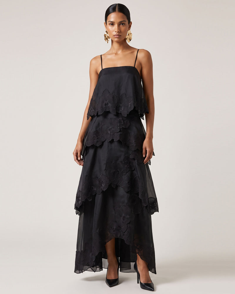 Orchid Embroidered Layered Maxi Dress - Black