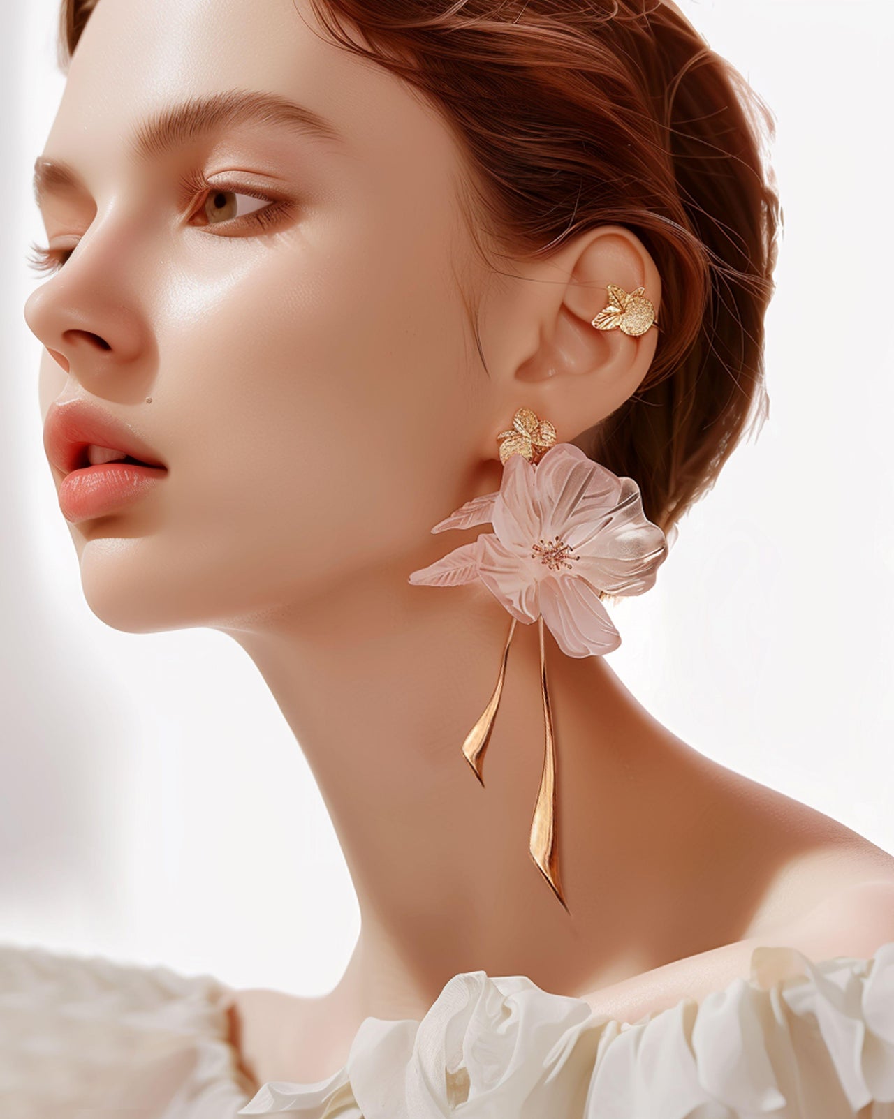 Flower and Leaves Earrings - Pink
