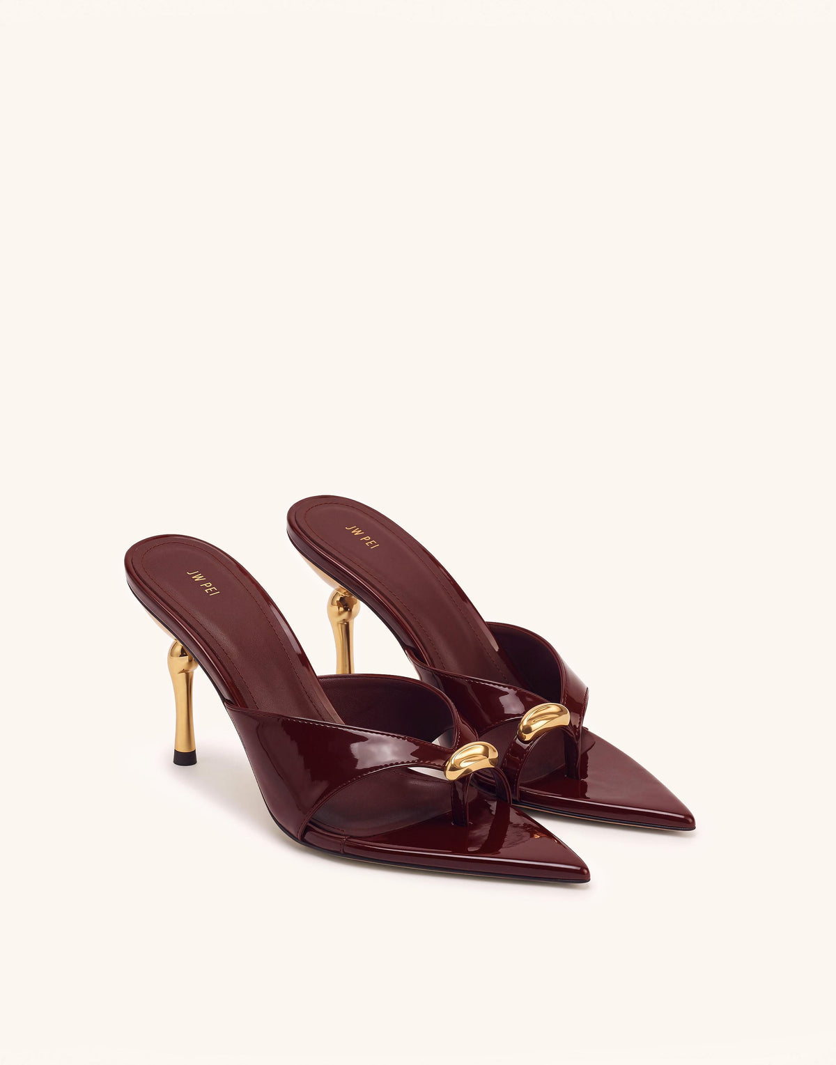 Noemi Square-Toe Metal Accent Patent Sandals - Burgundy