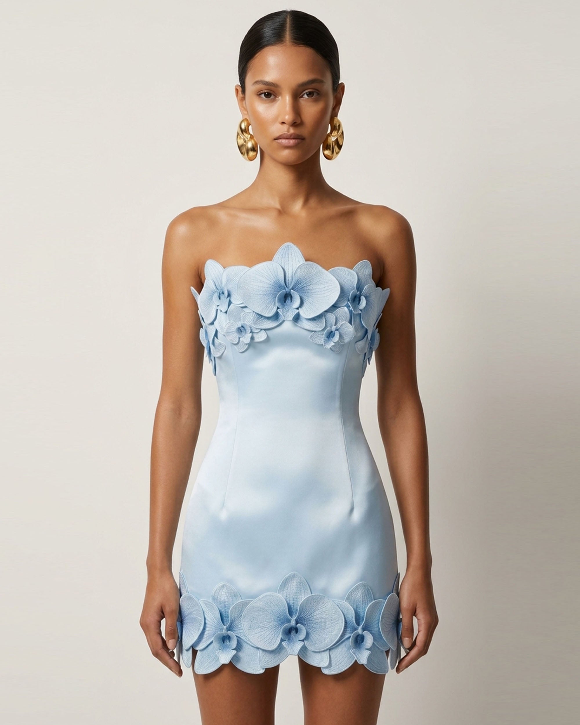 Orchid Trim Strapless Mini Dress