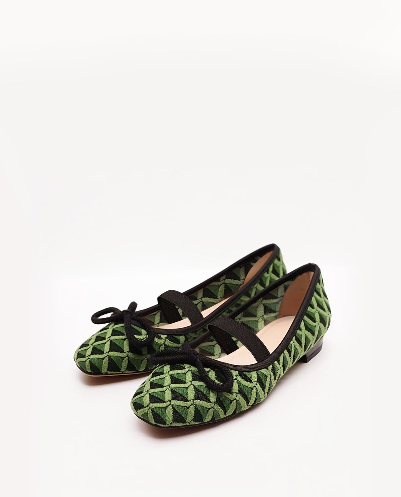 Green Checkered Knitted Flats