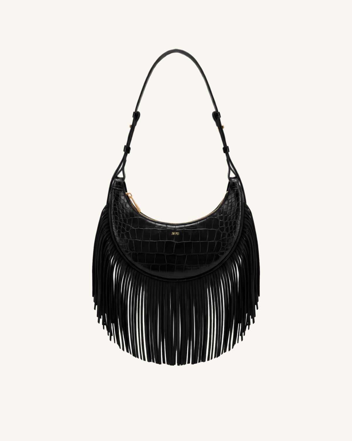 Sharon Fringe Crossbody Bag - Black Croc