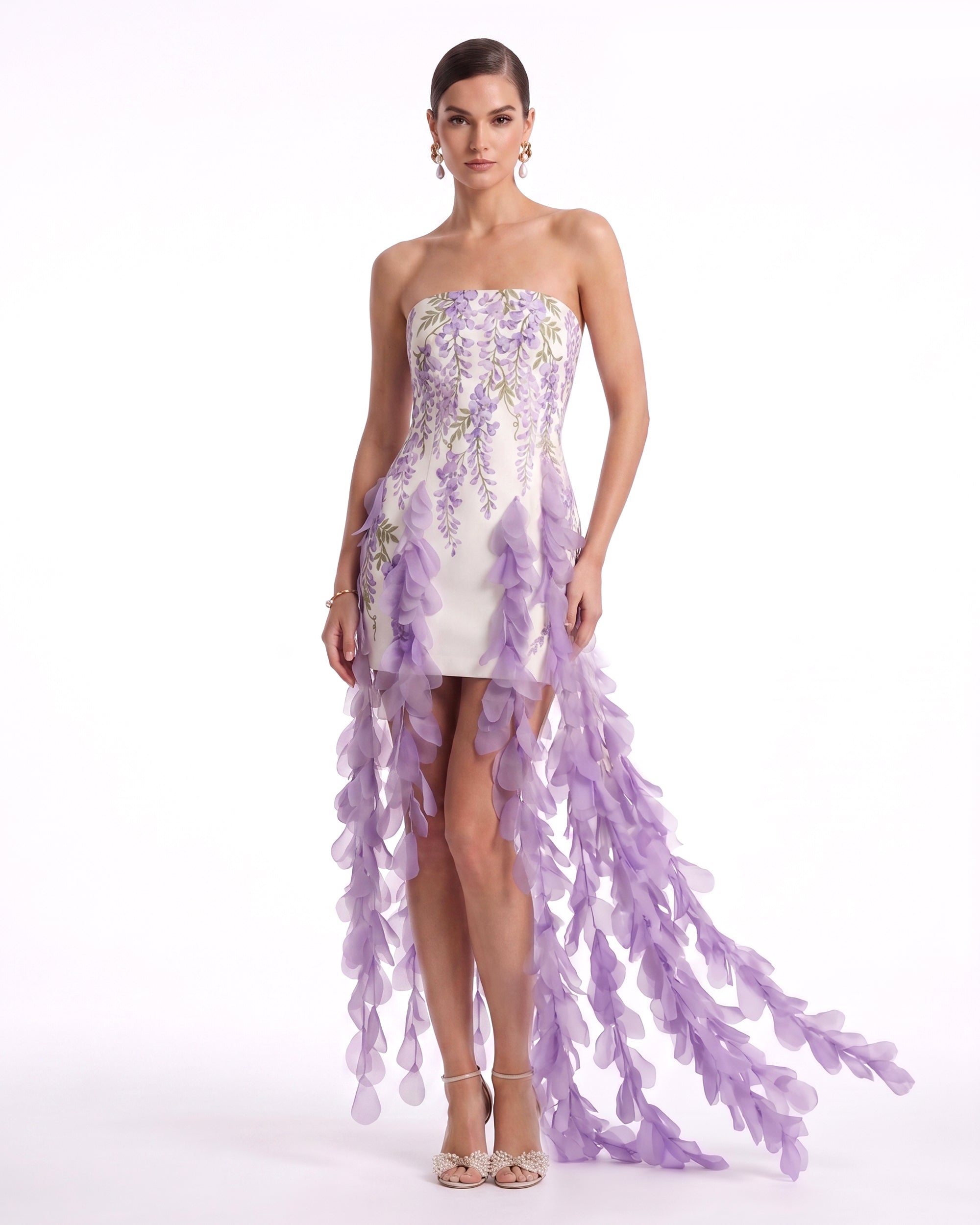 Wisteria Petal-Train Strapless Mini Dress - Ivory