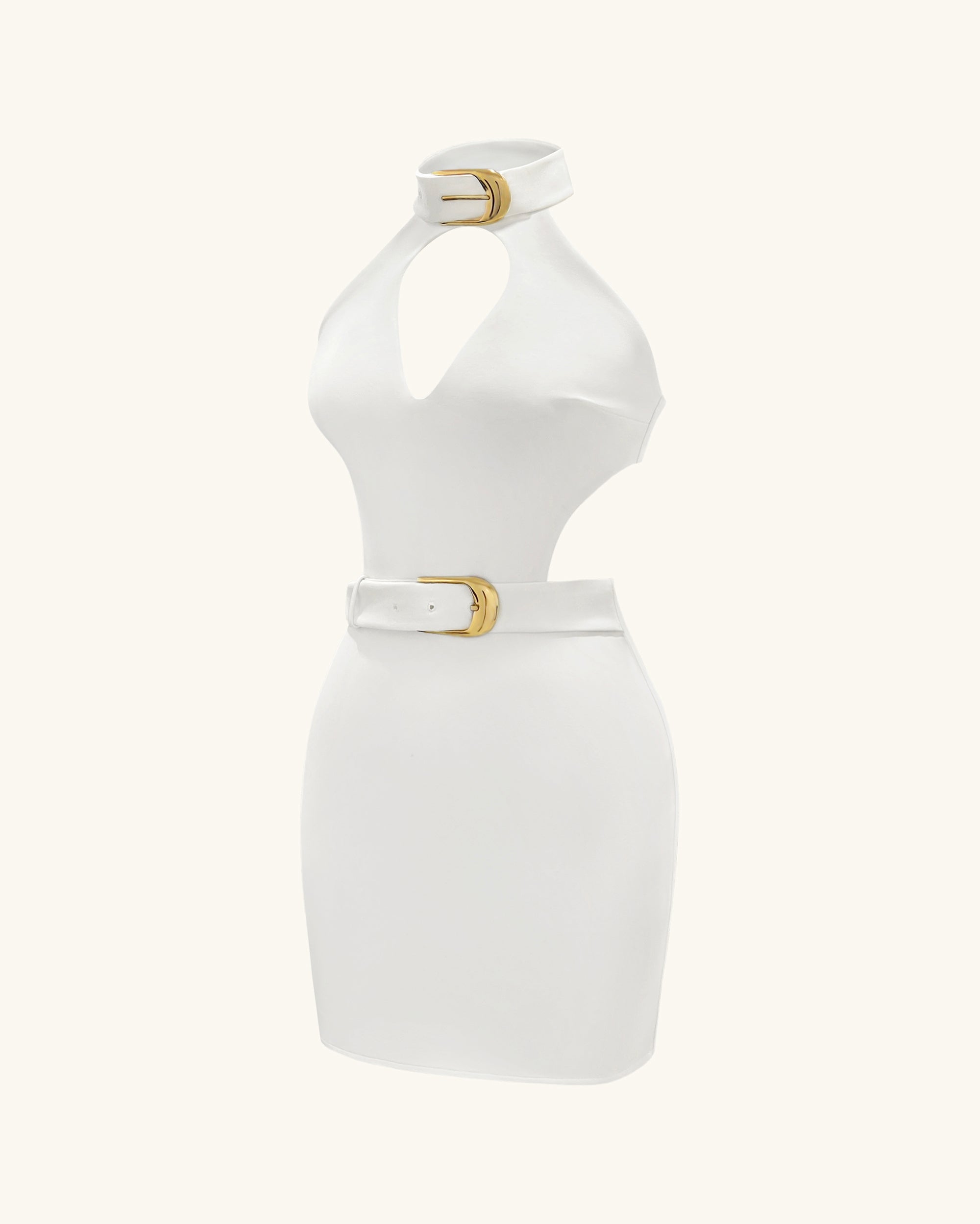 Gabriella Belted Cutout Halter Mini Dress - Ivory 8 | US Gabriella Belted Cutout Halter Mini Dress - Ivory 8 | US