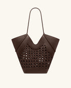 Maribel Woven Panel Tote Bag - Dark Brown