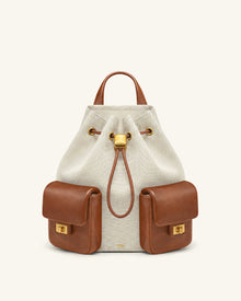Avery Drawstring Utility Backpack – Ivory Brown Canvas