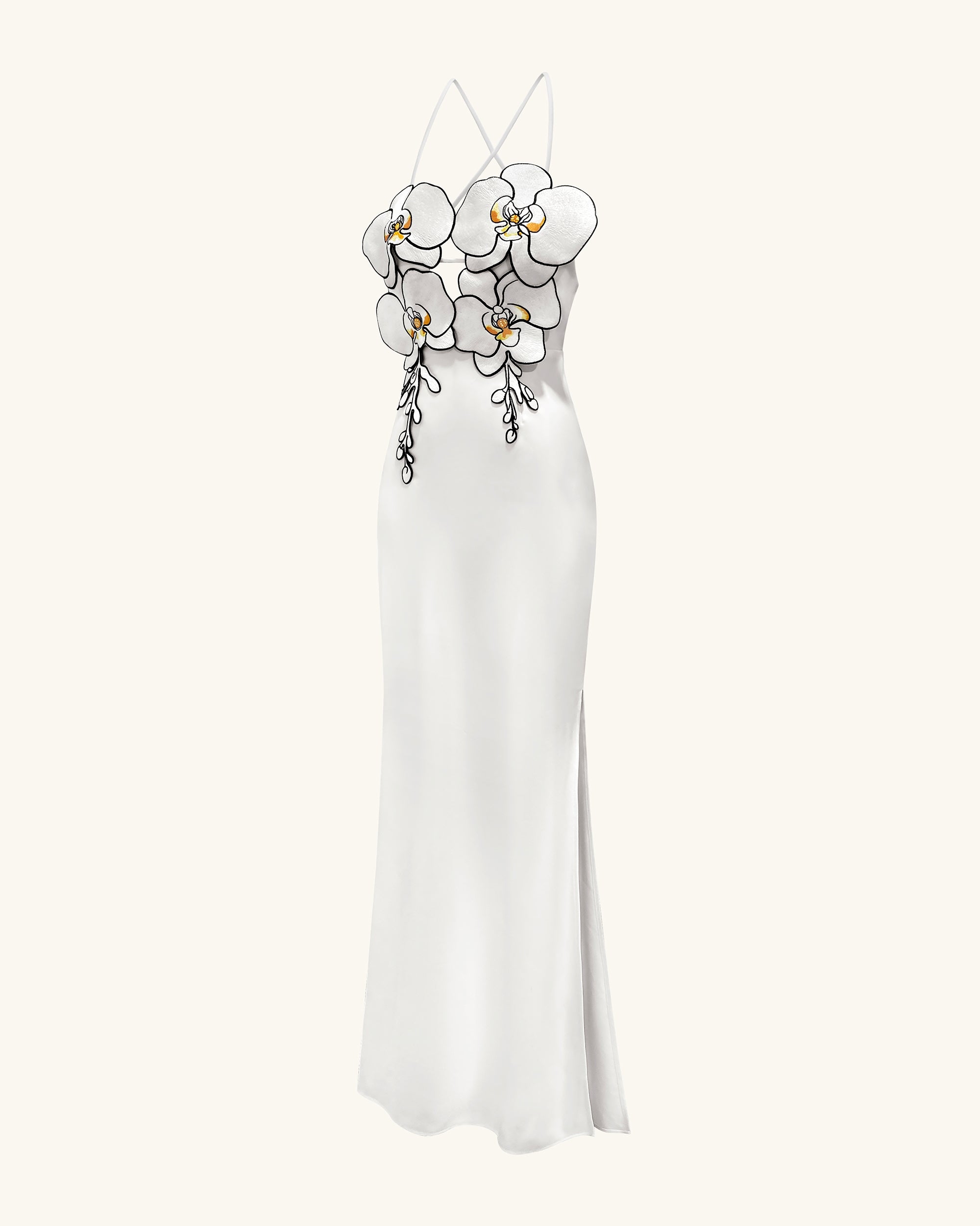 Orchid Embroidered Dress - White/Black