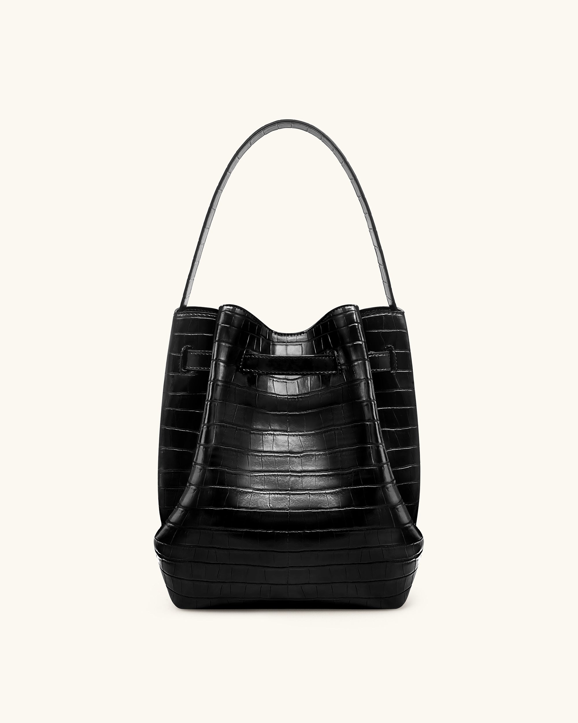 Clara Lock Accent Bucket Shoulder Bag - Black Croc