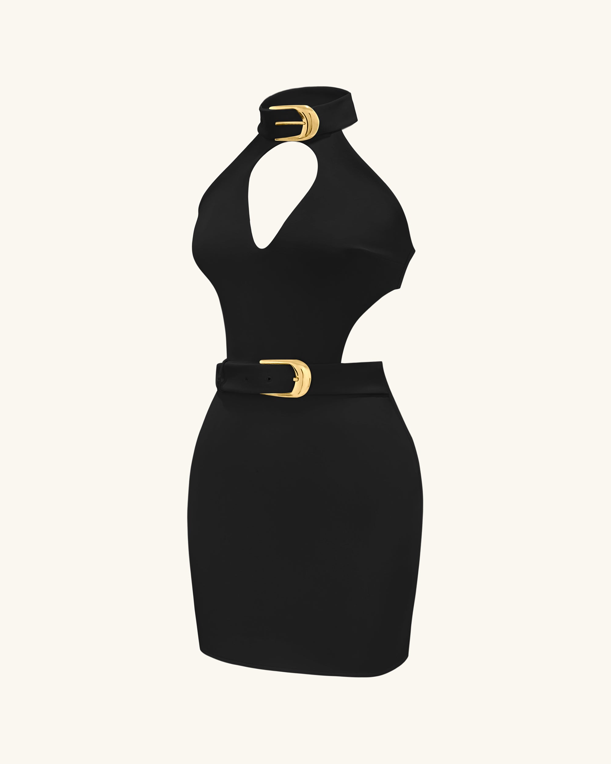 Gabriella Belted Cutout Halter Mini Dress - Black 8 | US Gabriella Belted Cutout Halter Mini Dress - Black 8 | US