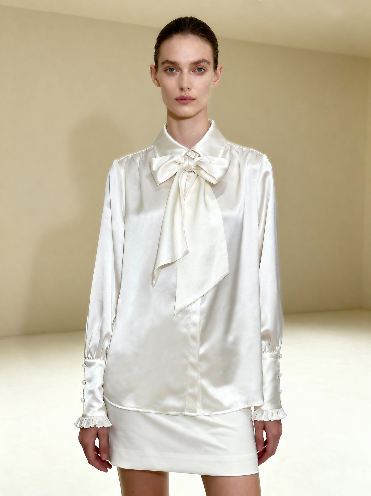 Ribbon Tie Balloon Sleeve Blouse - White | JW PEI