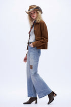 Patchwork Wide-Leg Jeans - Light Blue