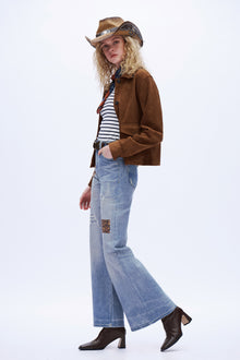 Patchwork Wide-Leg Jeans - Light Blue