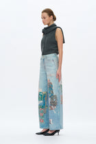 Patchwork Denim Jeans - Light Blue
