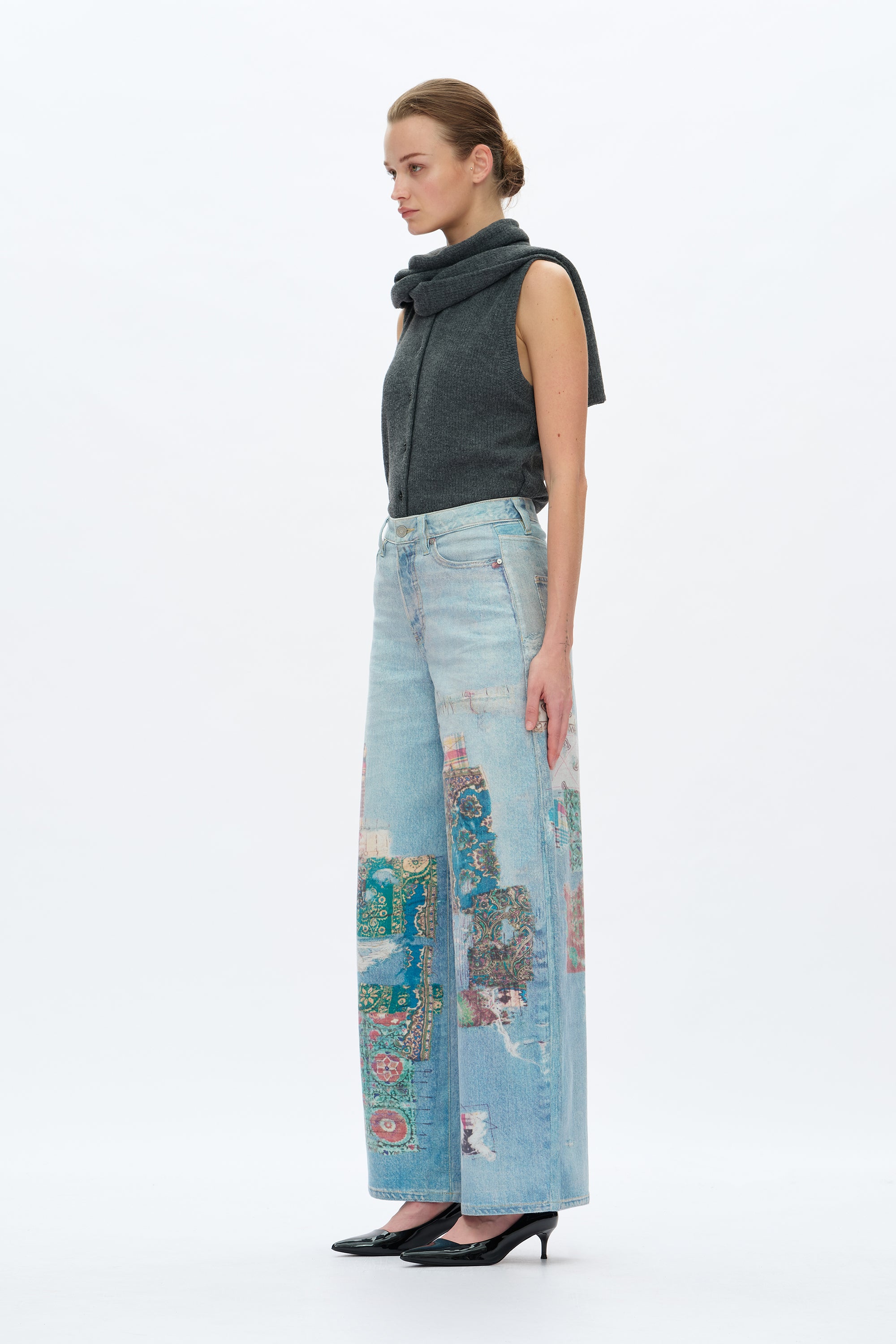 Patchwork Denim Jeans - Light Blue