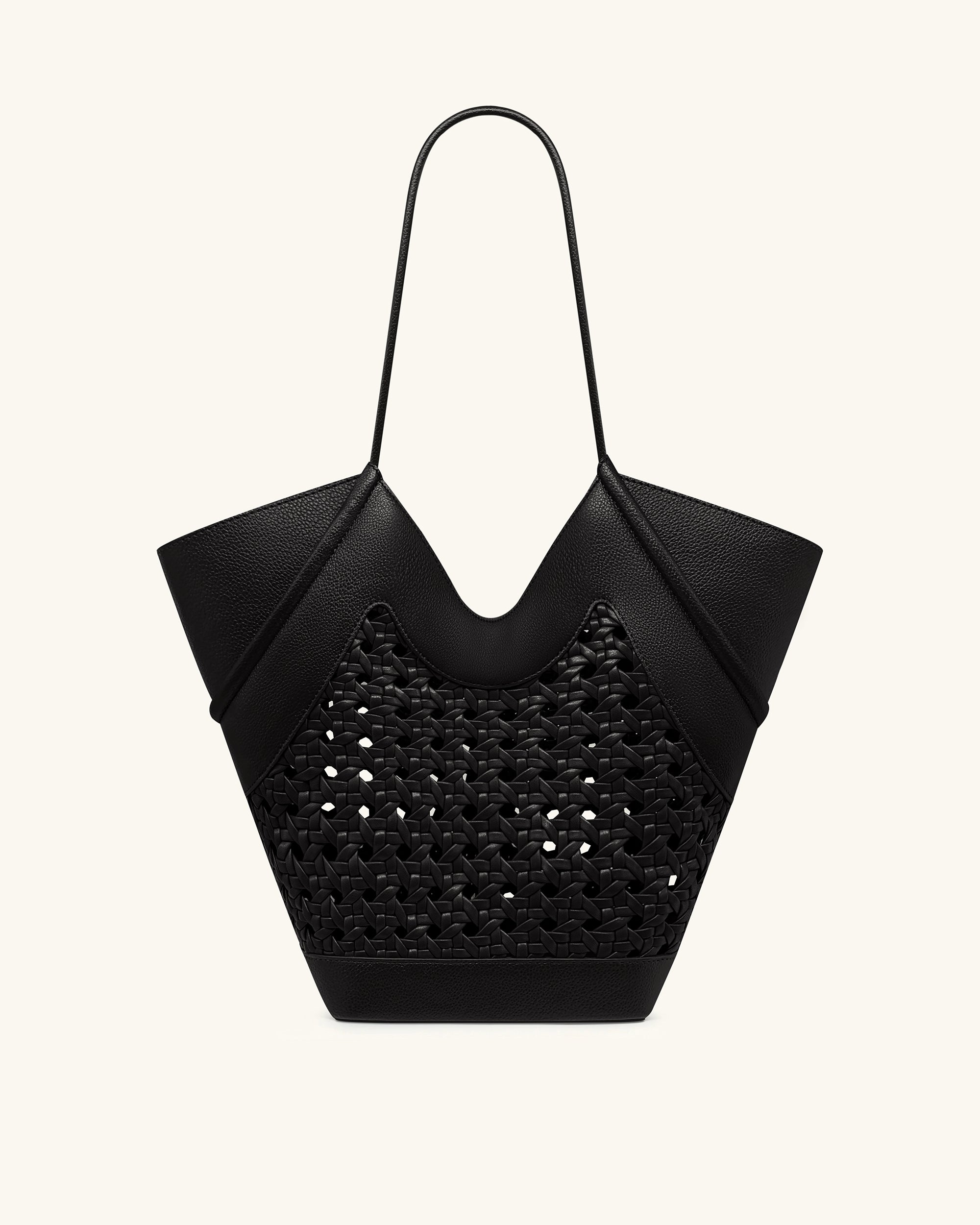 Maribel Woven Panel Tote Bag - Black