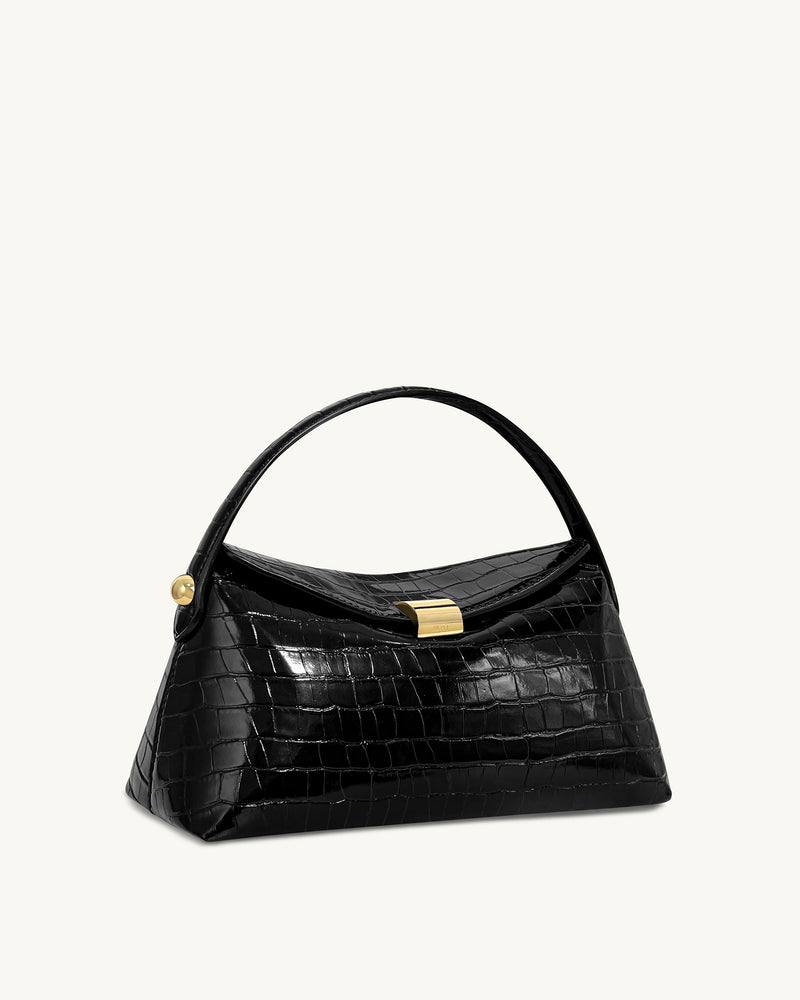 Talia Top Handle Bag - Black Croc