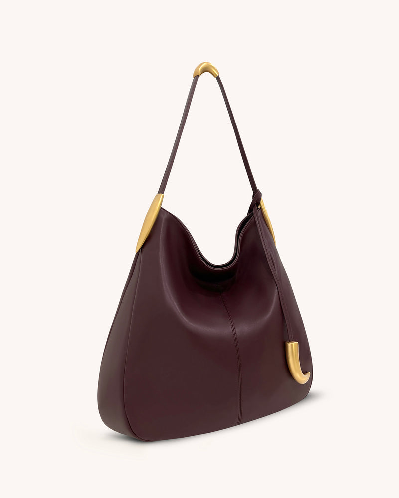 Nina Metal Charm Hobo Bag - Burgundy
