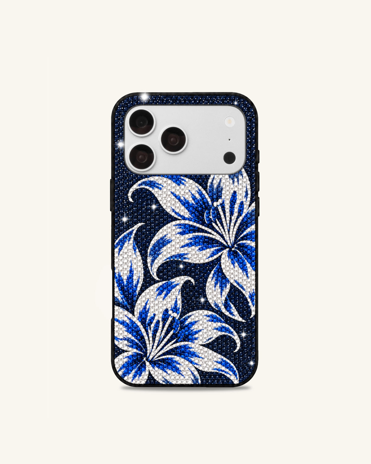 Blue Floral Artificial Crystal Phone Case – Navy Blue