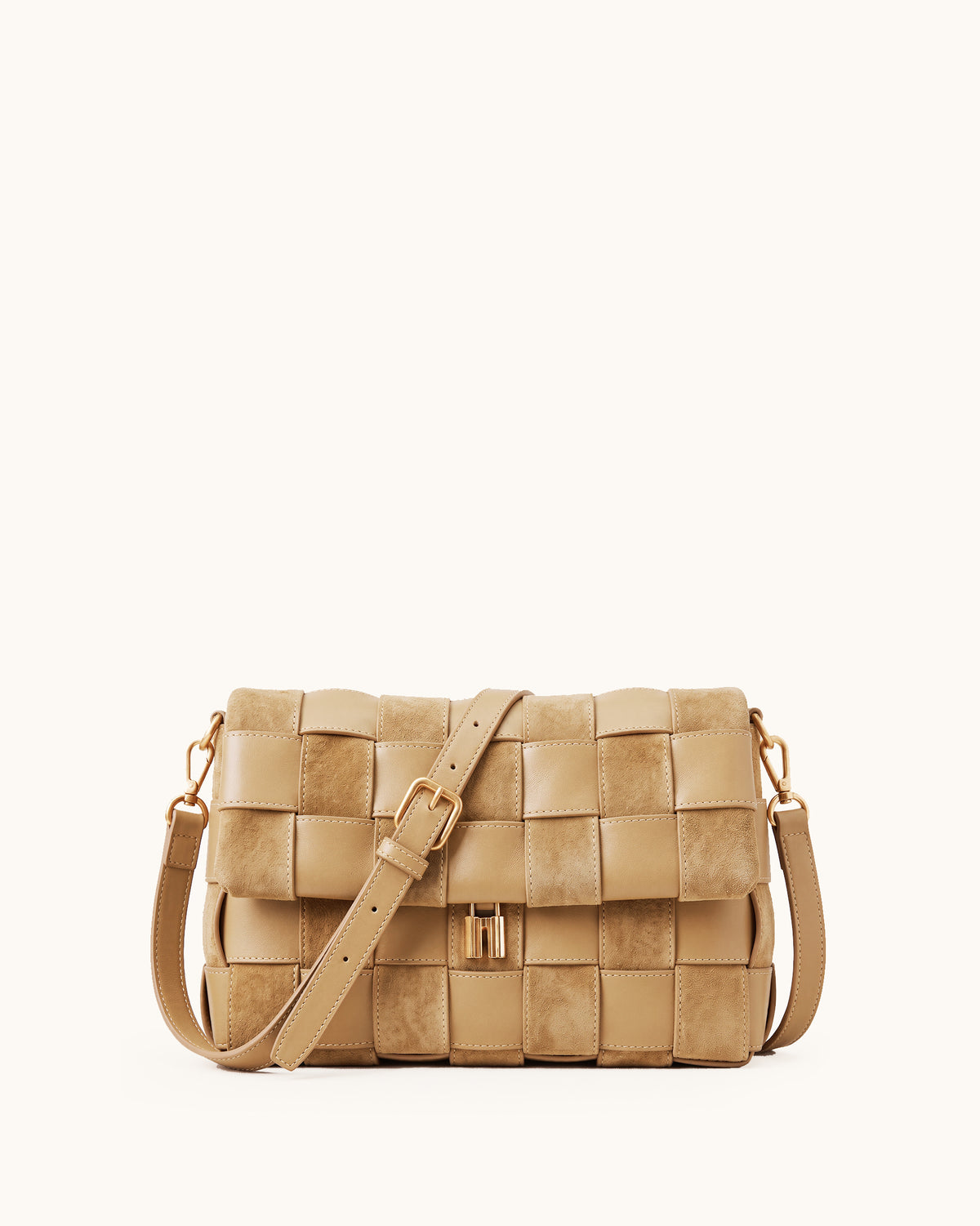 Nadine Woven Flap Crossbody Bag- Light Khaki