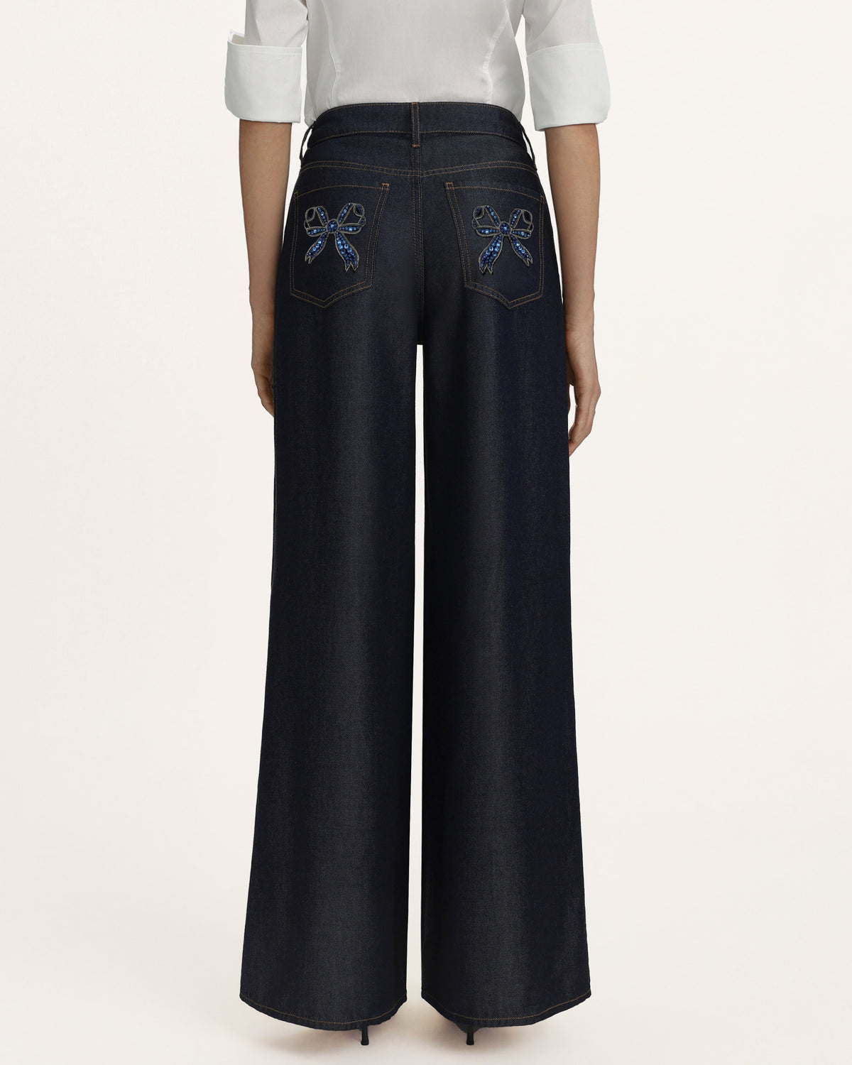 Rear Rhinestone Bow Wide Leg Jeans - Deep Thoughts Only
