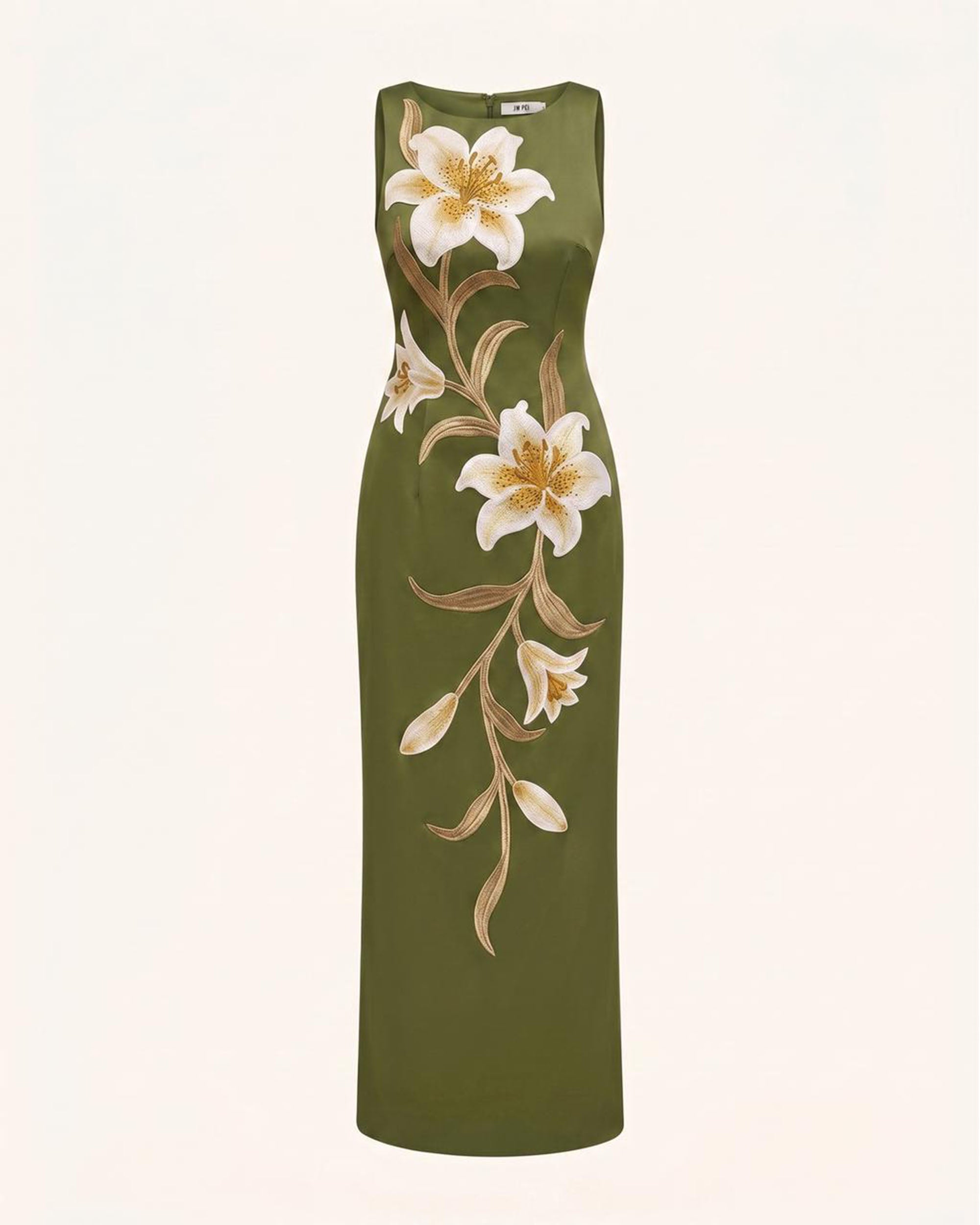 Lily Floral Print Sleeveless Column Maxi Dress - Yellowish Green
