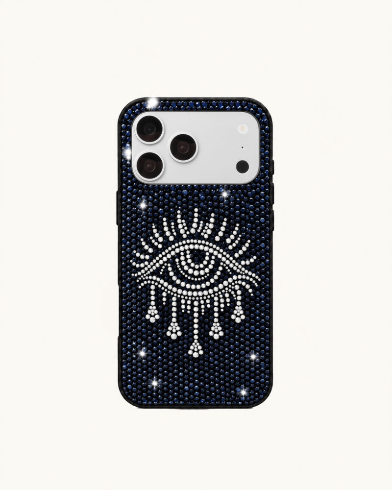 Evil Eye Artificial Crystal Phone Case – Dark Blue