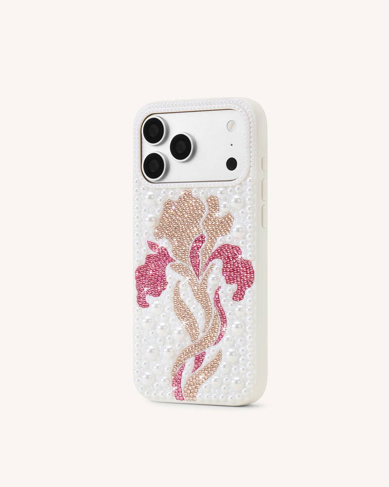 Floral Pearl Artificial Crystal Phone Case - White