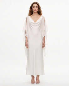 Cowl Back Butterfly Embroidered Slip Gown - White