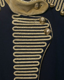 Embroidered Military Style Jacket - Navy Blue