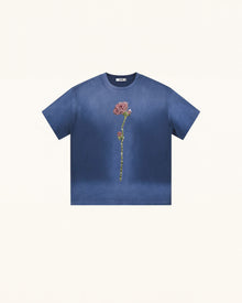 Essential Rhinestone Rose Acid Wash Boxy Tee - Vintage Blue