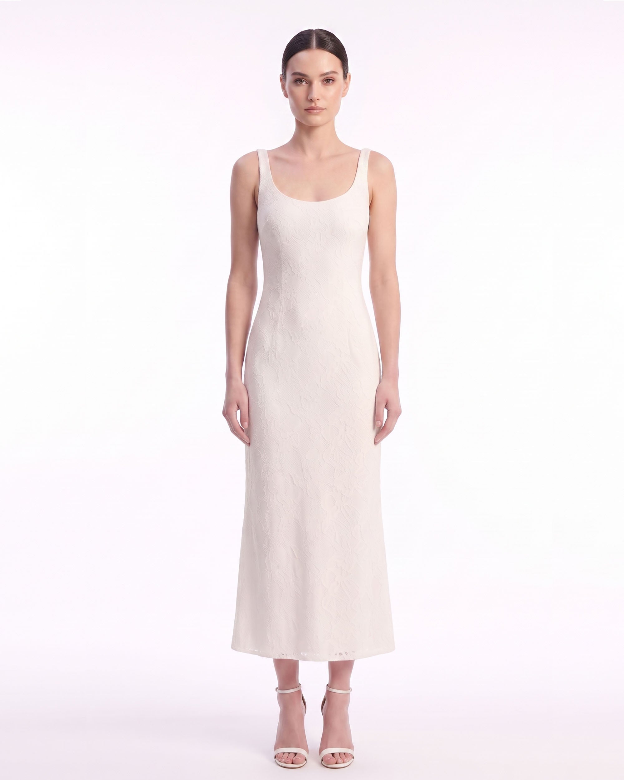 Textured Scoop Neck Column Midi Dress - Ivory