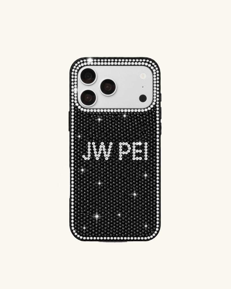 Lettered Artificial Crystal Phone Case - Black
