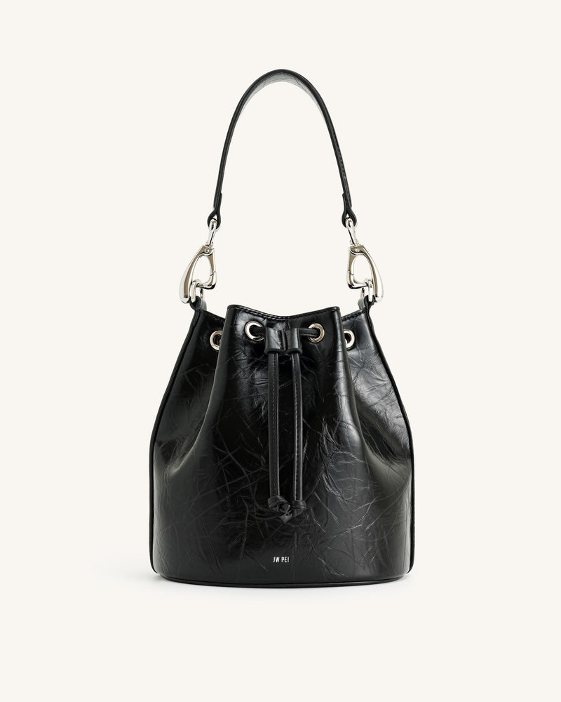 Yulia Crushed Bucket Bag - Black