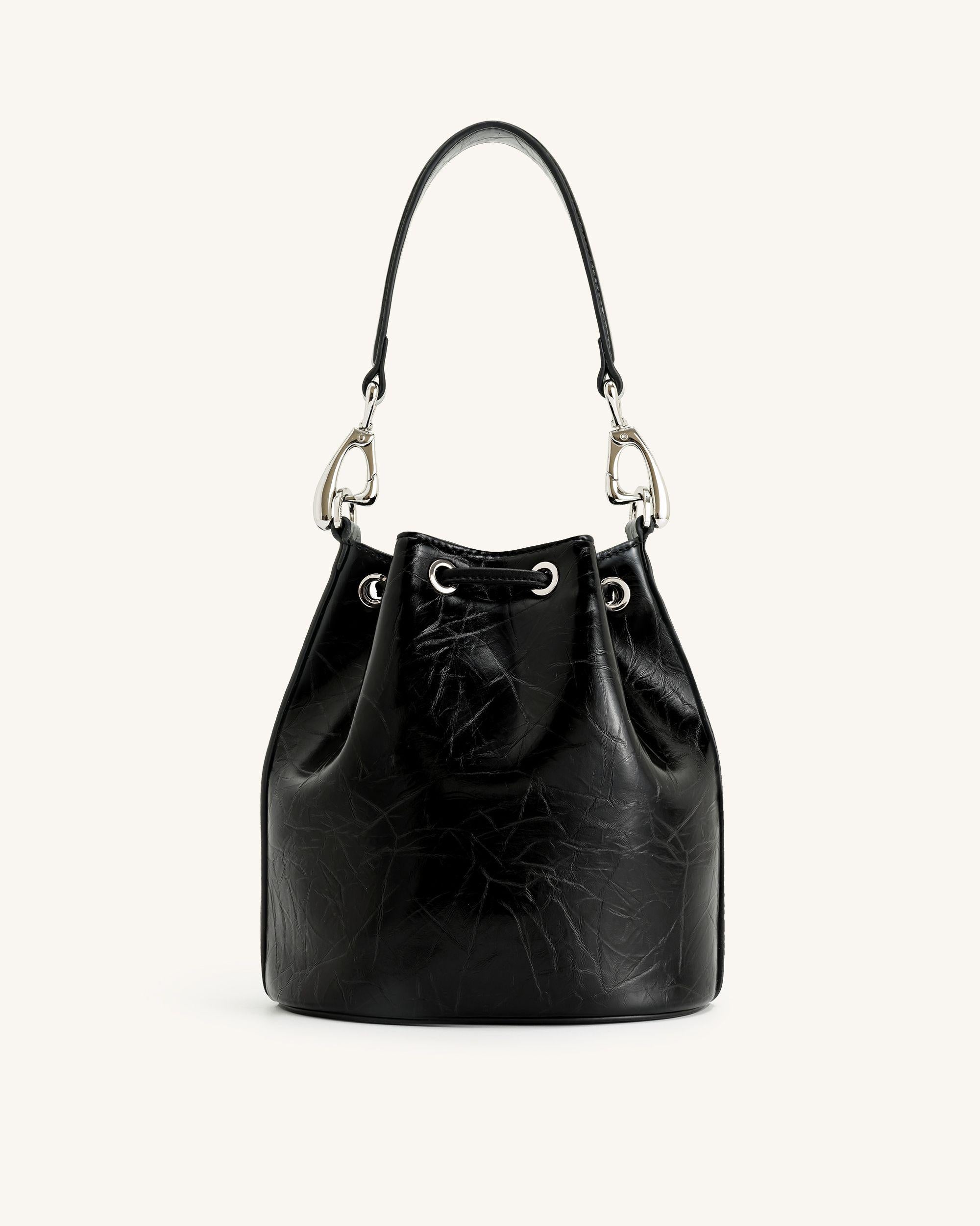Yulia Crushed Bucket Bag - Black