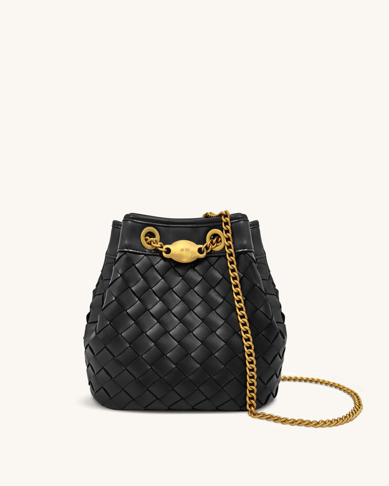 Yara Hand-Woven Bucket Bag - Black