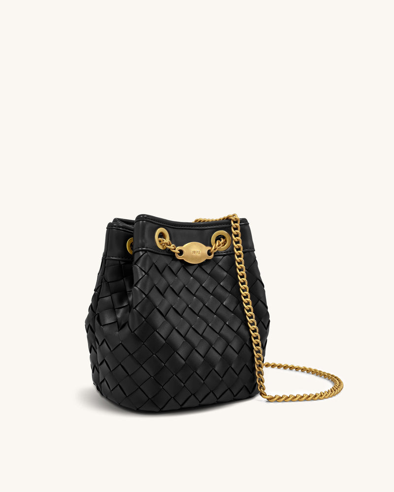 Yara Hand-Woven Bucket Bag - Black