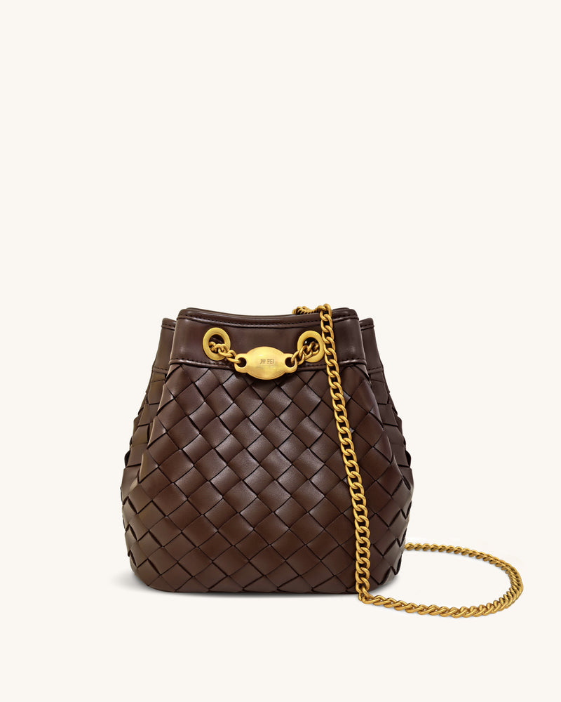 Yara Hand-Woven Bucket Bag - Dark Brown