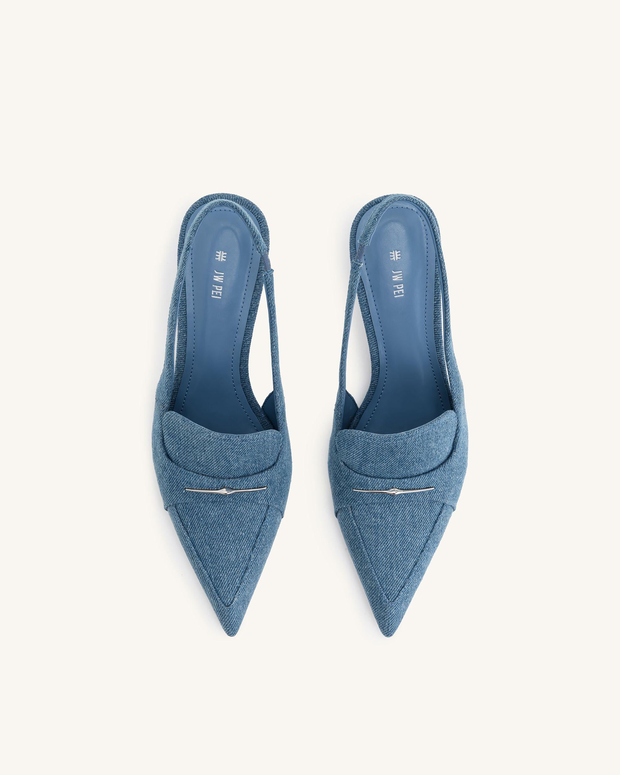 Carla Denim Kitten Heel Pumps - Blue - JW PEI