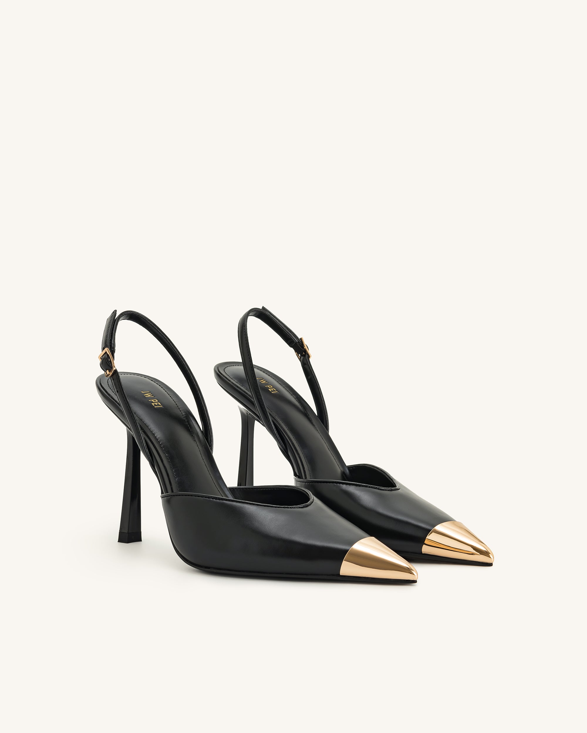 Savannah Gold Tipped Slingback Pumps - Black | JW PEI