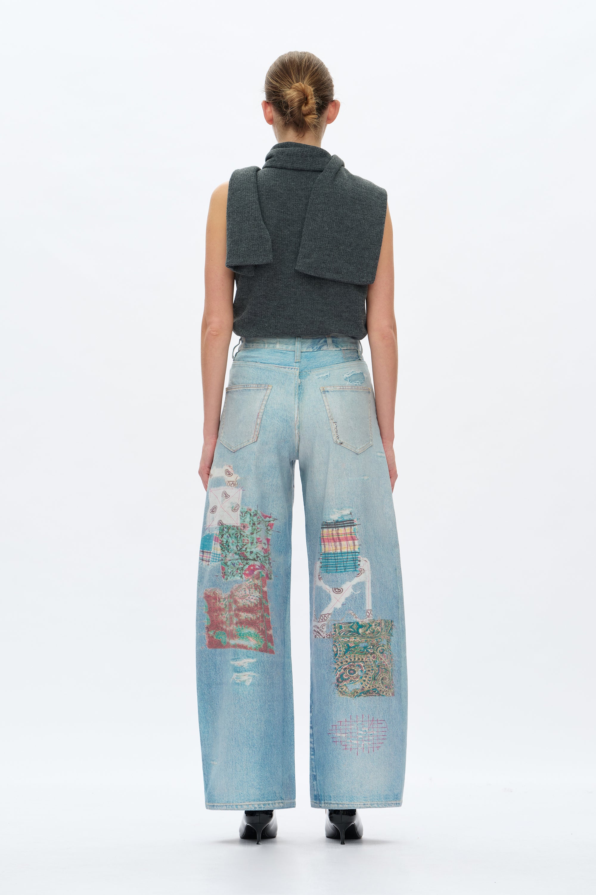 Patchwork Denim Jeans - Light Blue