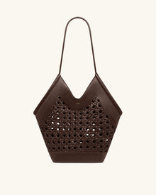 Maribel Woven Panel Tote Bag - Dark Brown