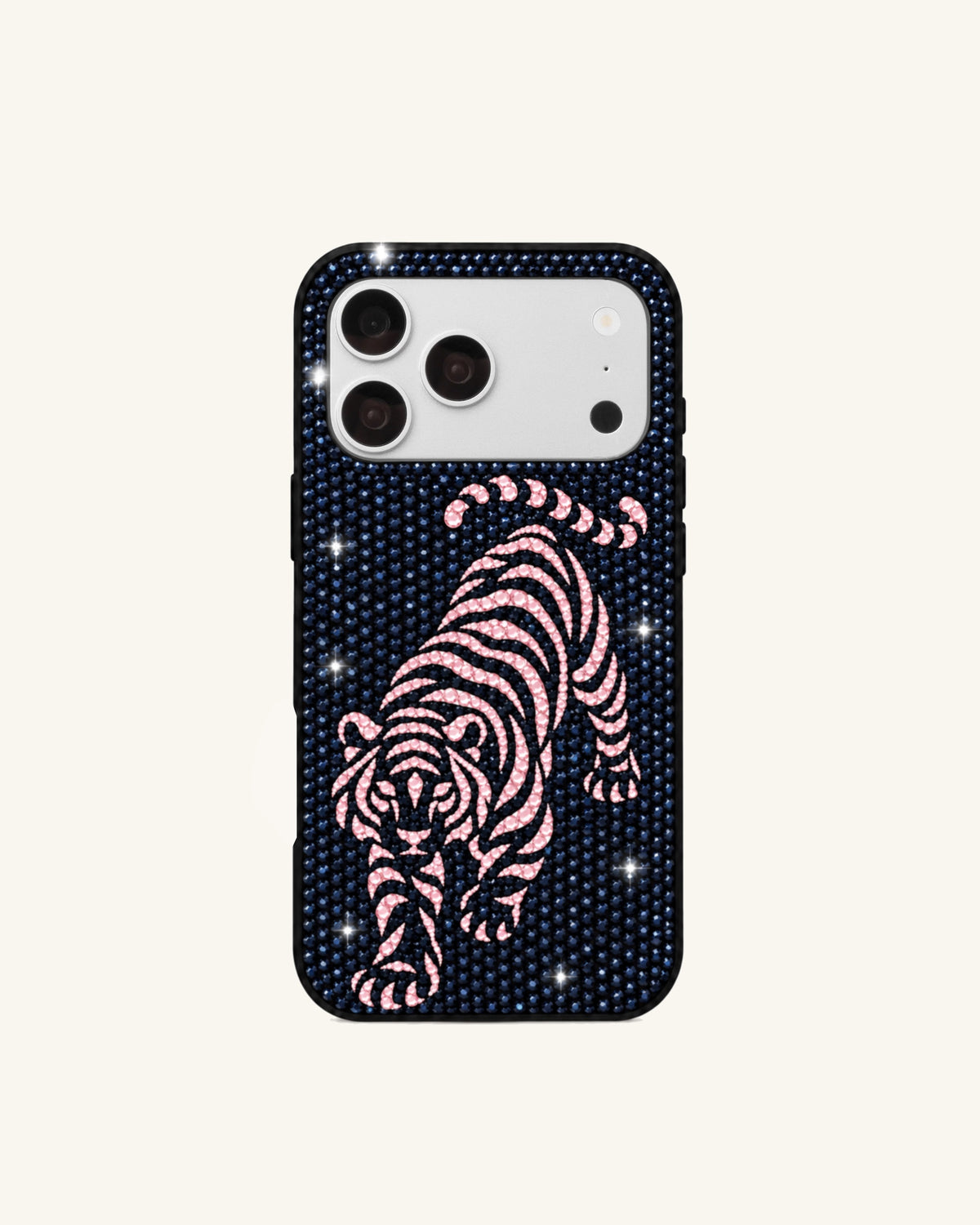 Sparkling Artificial Crystal Tiger Phone Case – Dark Blue