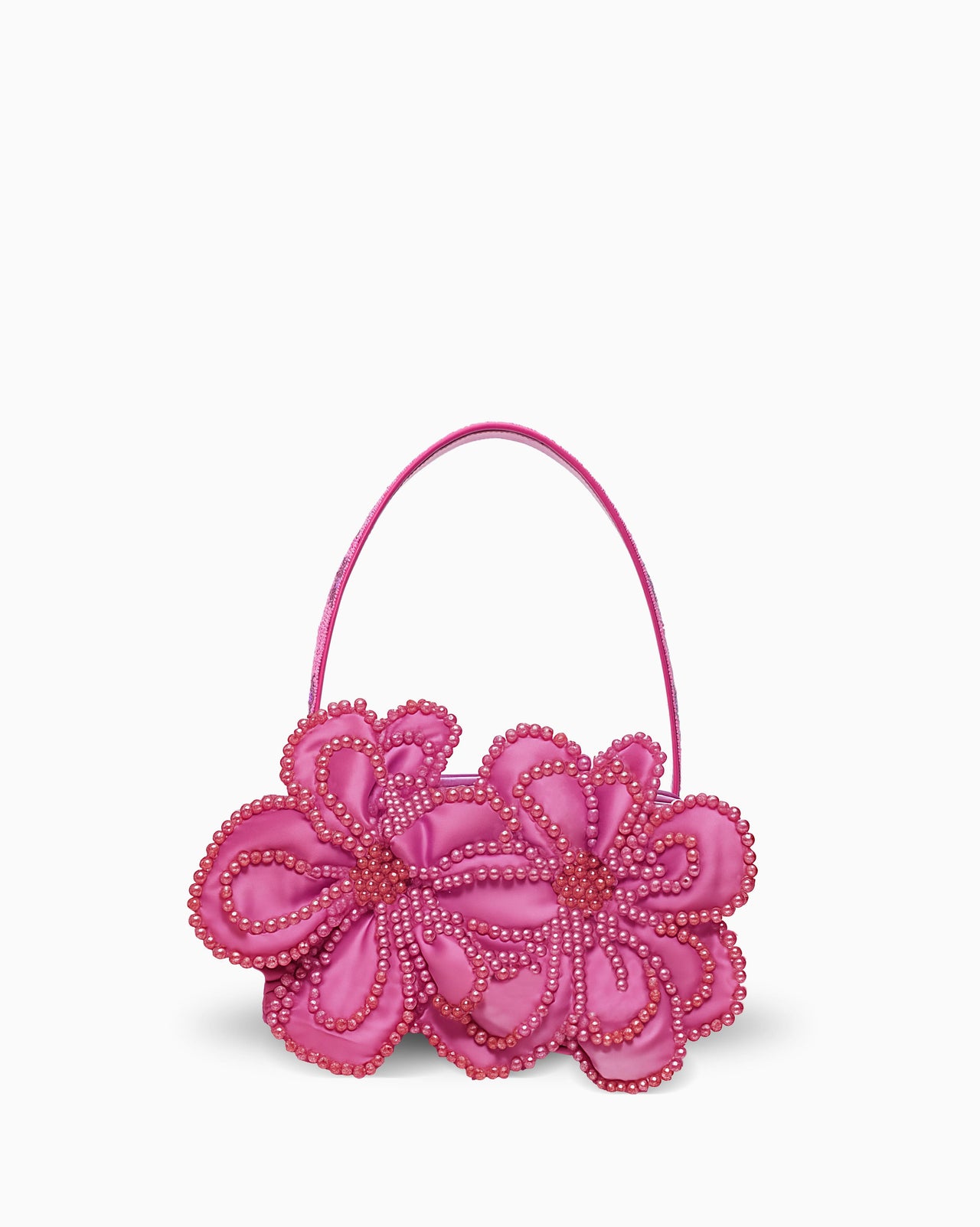 Pink Bead Flower Embellished Shoulder Bag