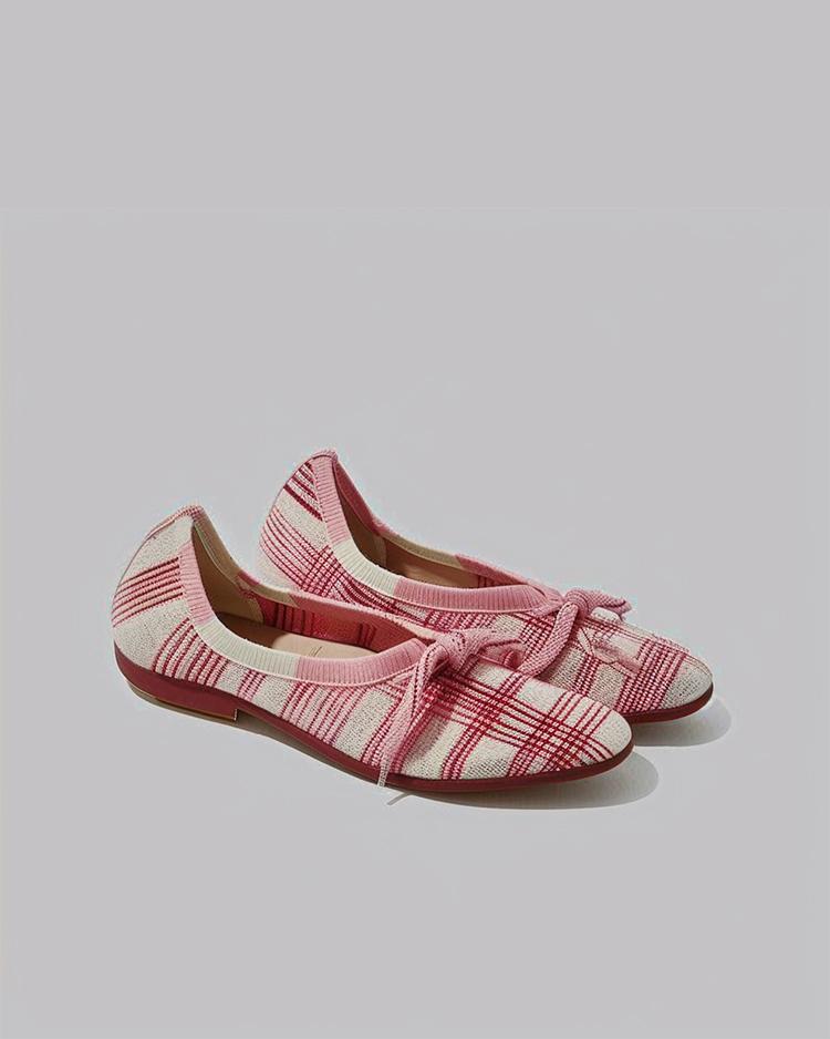 Almond Toe Knit Ballet Flats-Pink