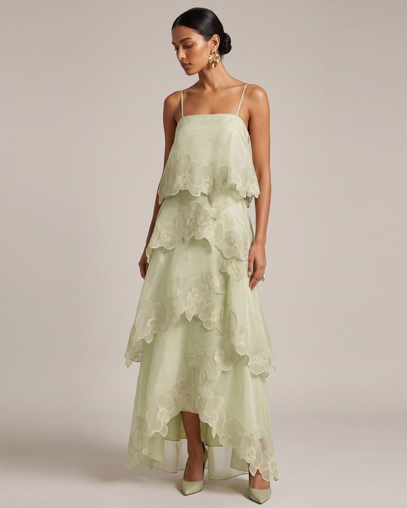 Orchid Embroidered Layered Maxi Dress - Light Green