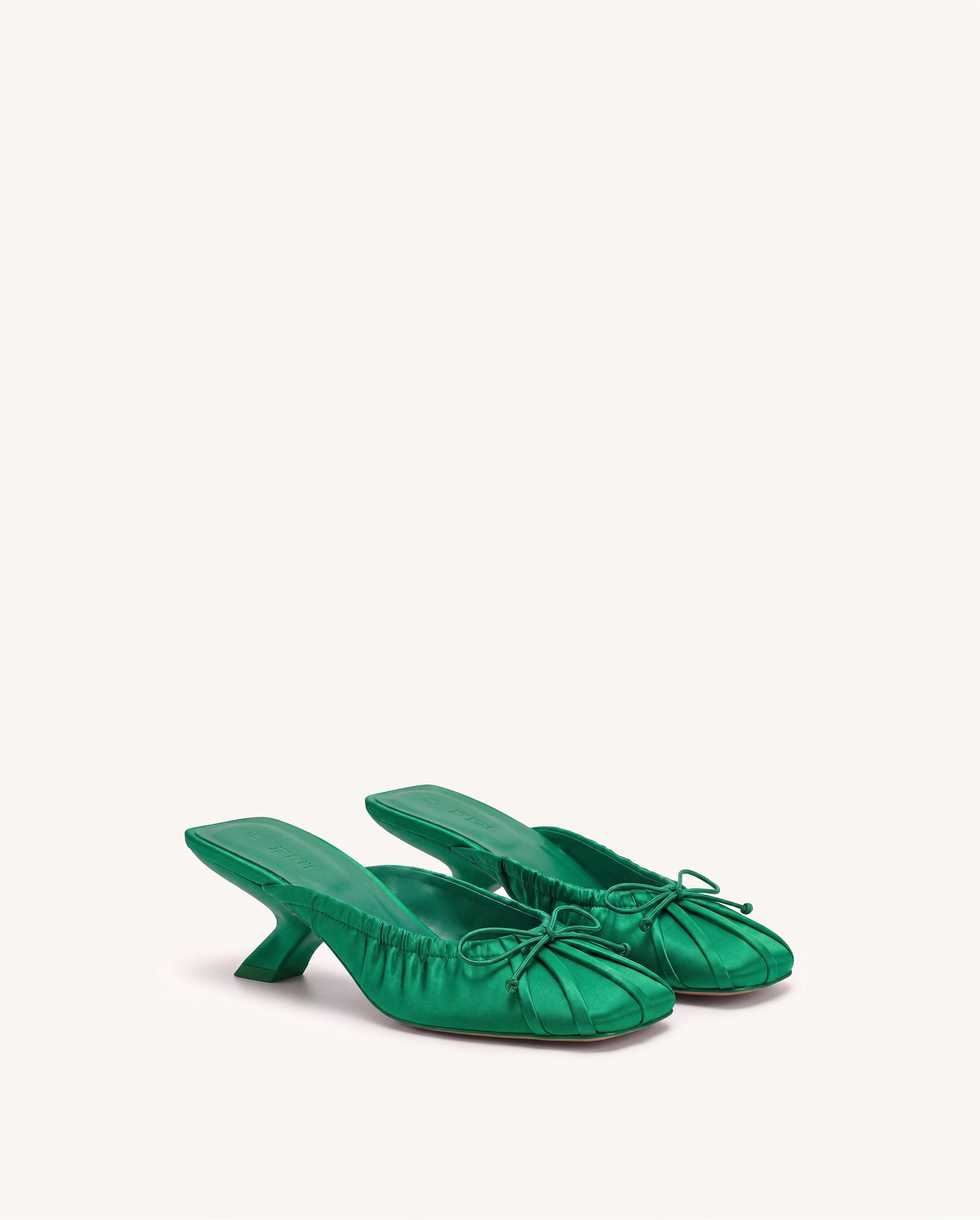 Solenne Satin Bow Ruched Mules - Emerald Green