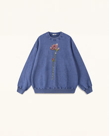 The Enchanted Rhinestone Rose Pullover - Acid Cobalt