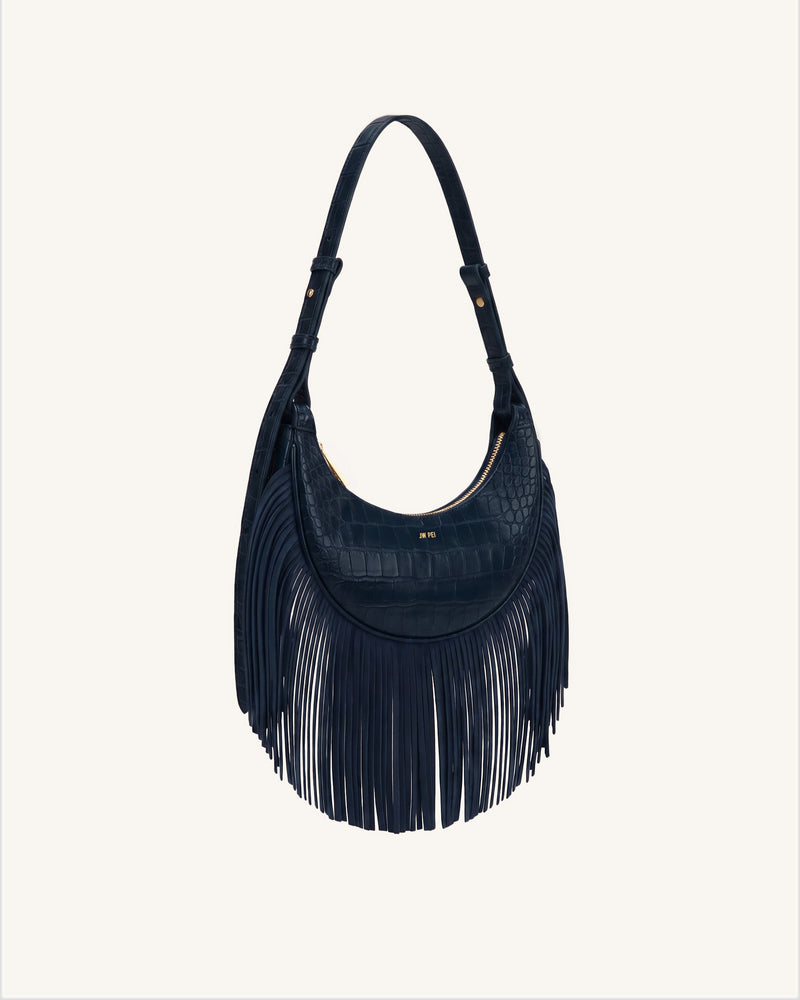 Sharon Fringe Crossbody Bag - Navy Croc