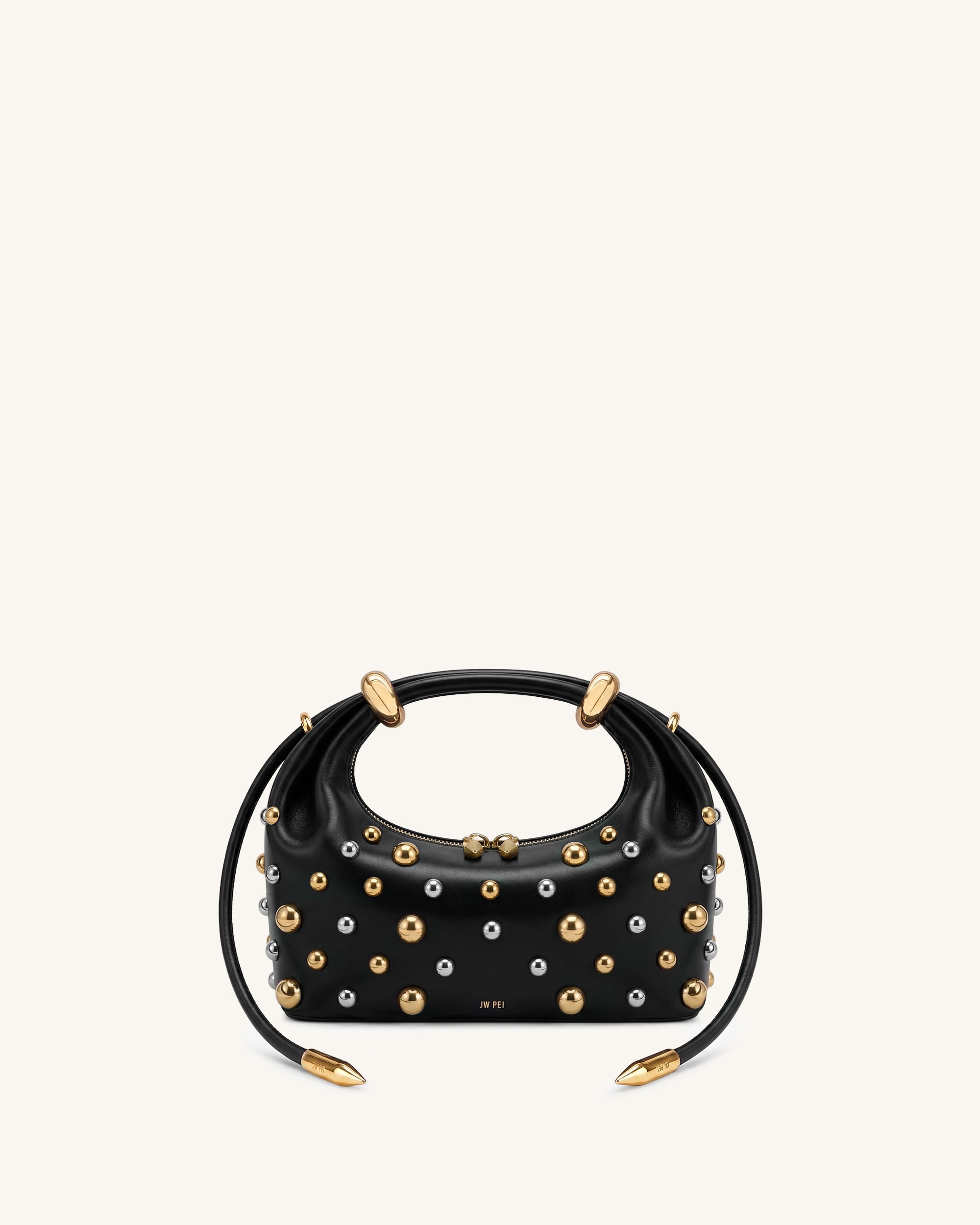 Ellie Studded Metal Ring Embellished Top Handle Bag - Black